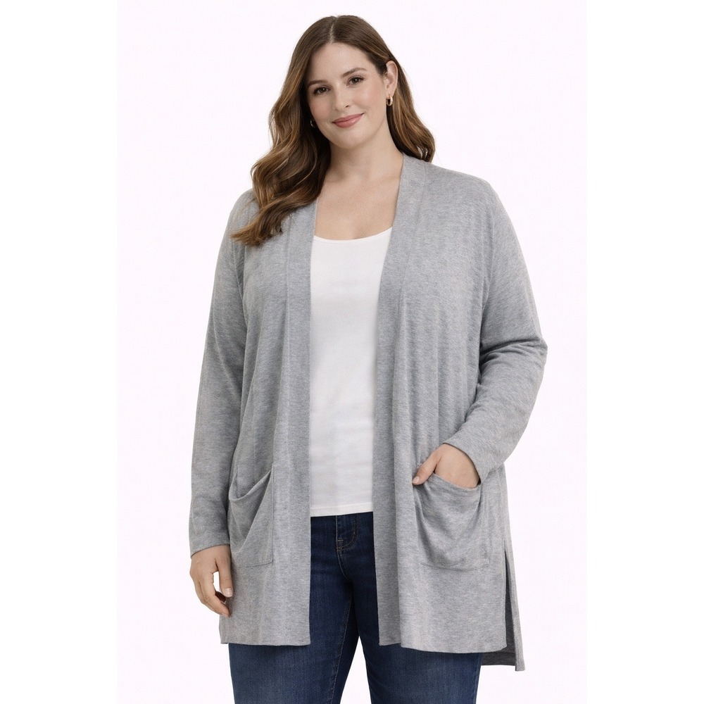 Ava & Viv Cardigan Womens X Gray‎ Open Front Pocket Lightweight Knit Sweater